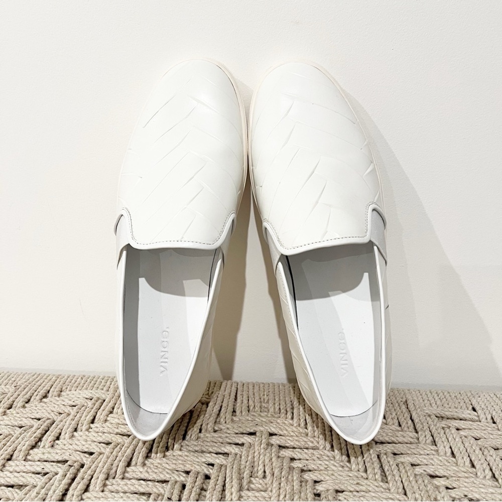 VINCE White Leather Woven Textured Womens Slip On Platform Sneakers size US 11 - Picture 2 of 9